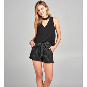 Sleeveless Double V-Neck w/ Choker Crepe Top